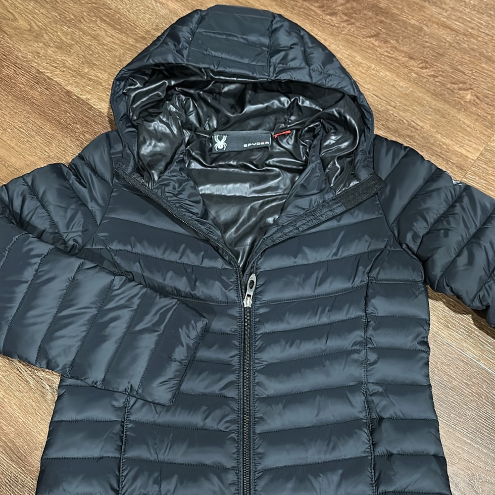 Spyder Charcoal Hooded Puffer Jacket